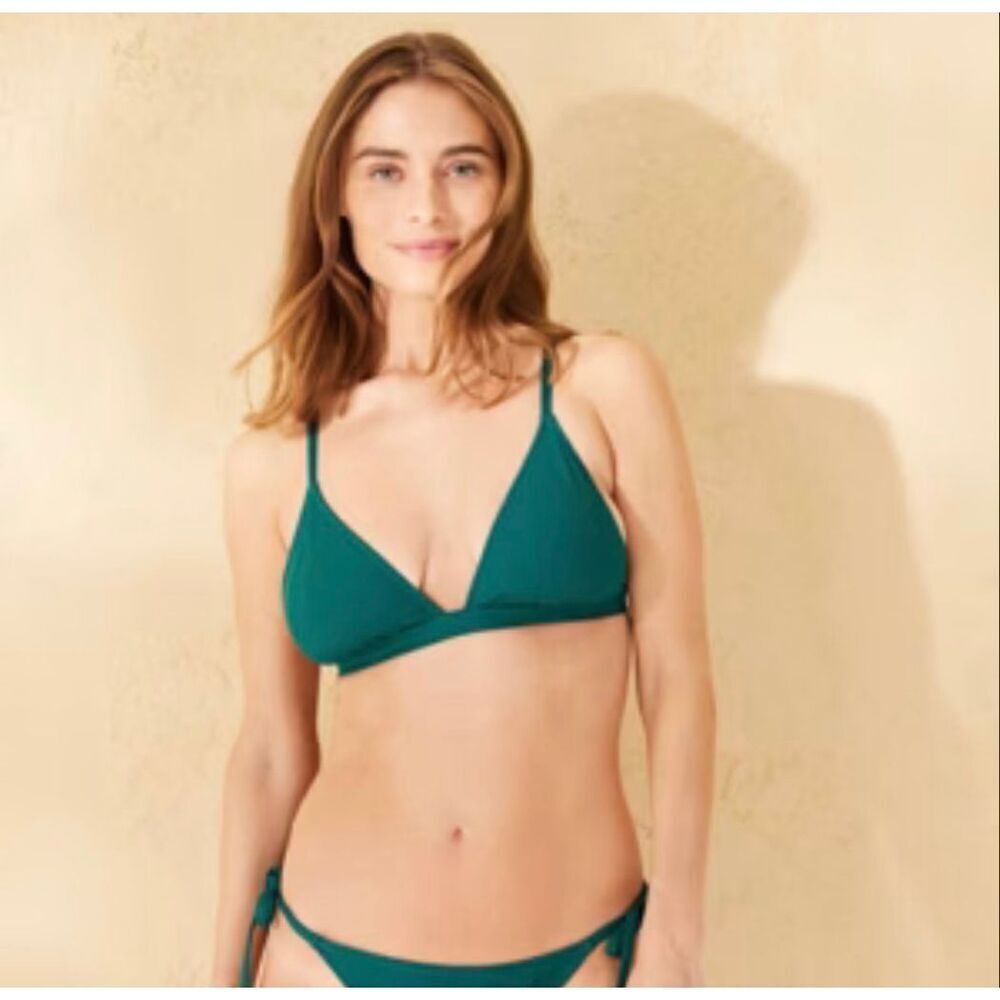 Shade and Shore Green Ribbed Triangle Bikini Top Size Medium New